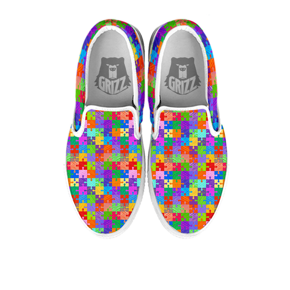 Drawing Autism Awareness Print White Slip On Shoes-grizzshop