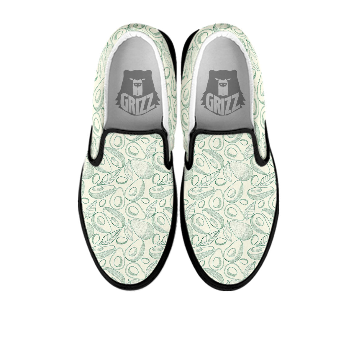 Drawing Avocado Cut In Half Print Black Slip On Shoes-grizzshop