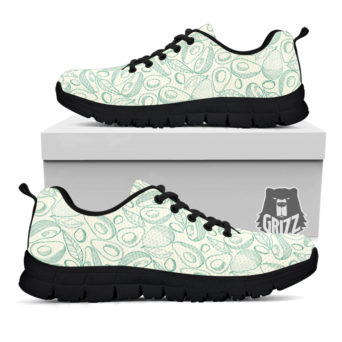 Drawing Avocado Cut In Half Print Black Sneaker-grizzshop