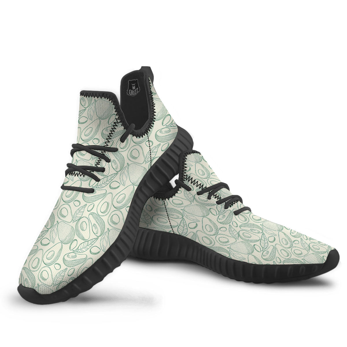 Drawing Avocado Cut In Half Print Black Walking Shoes-grizzshop