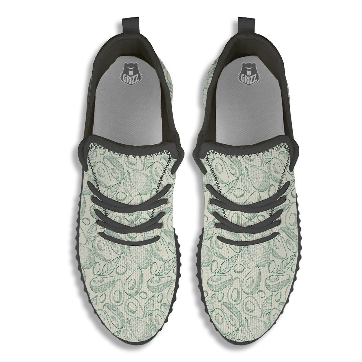 Drawing Avocado Cut In Half Print Black Walking Shoes-grizzshop