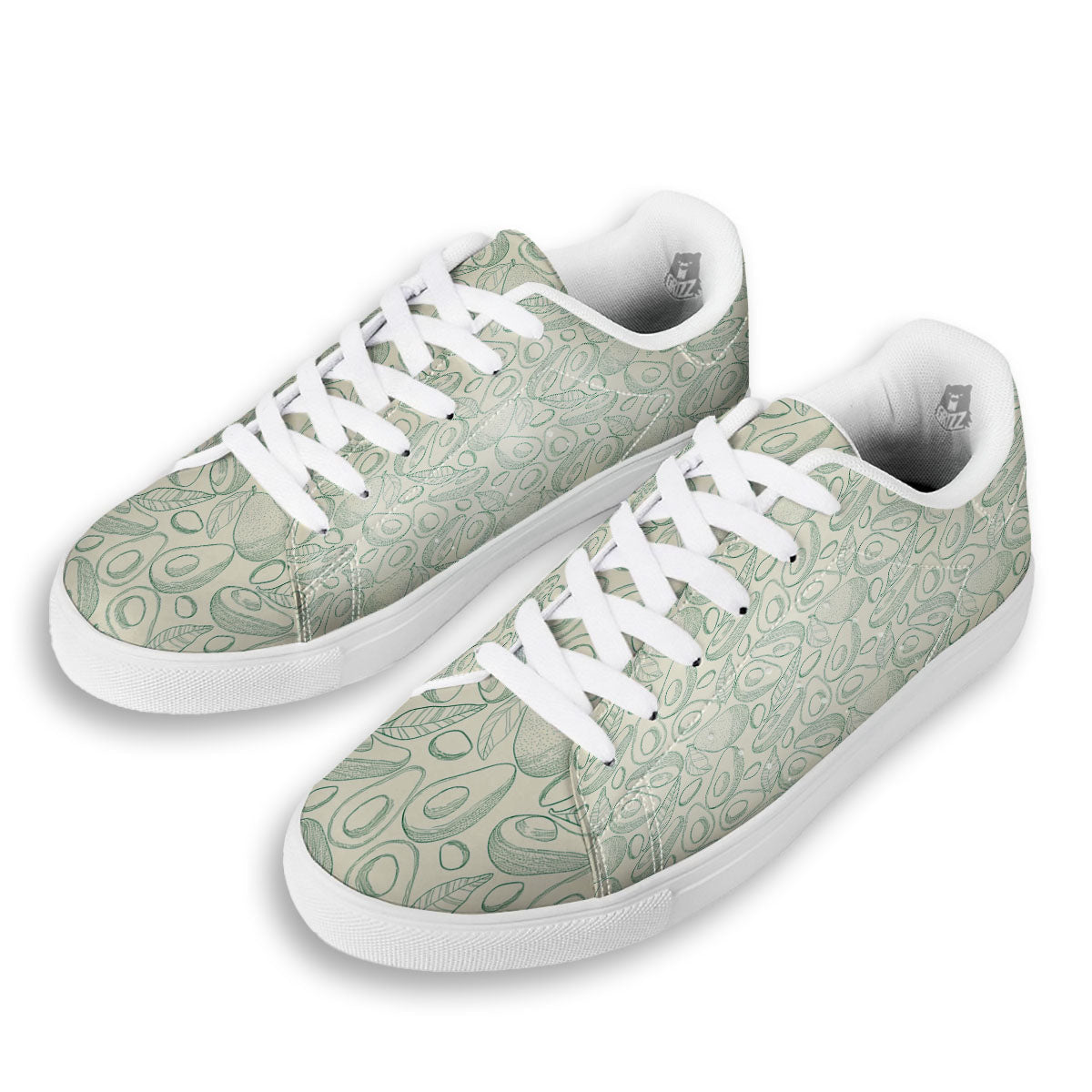 Drawing Avocado Cut In Half Print White Low Top Sneakers-grizzshop