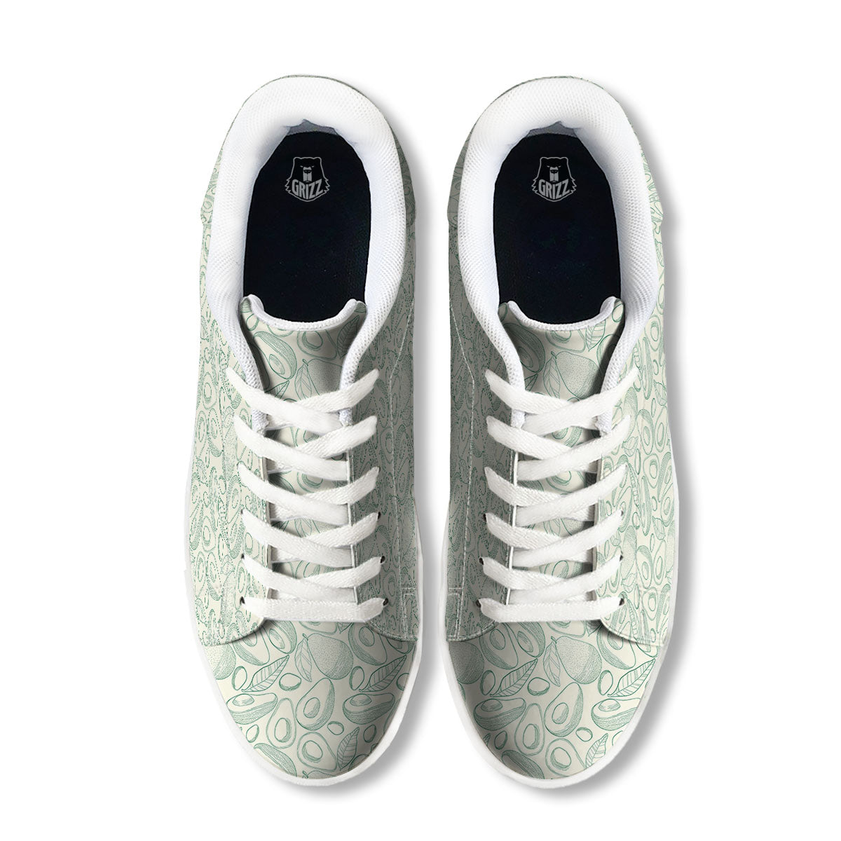 Drawing Avocado Cut In Half Print White Low Top Sneakers-grizzshop