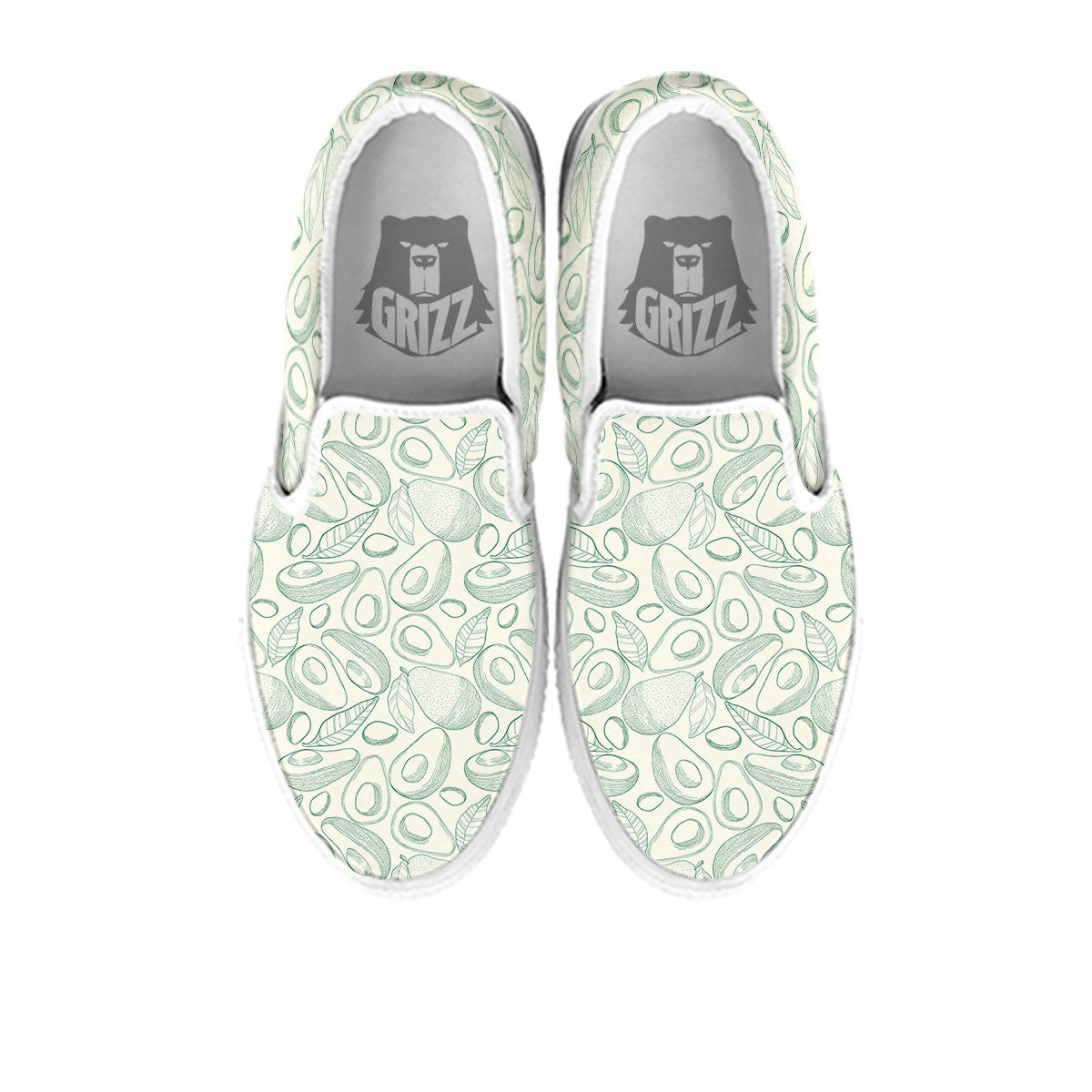 Drawing Avocado Cut In Half Print White Slip On Shoes-grizzshop