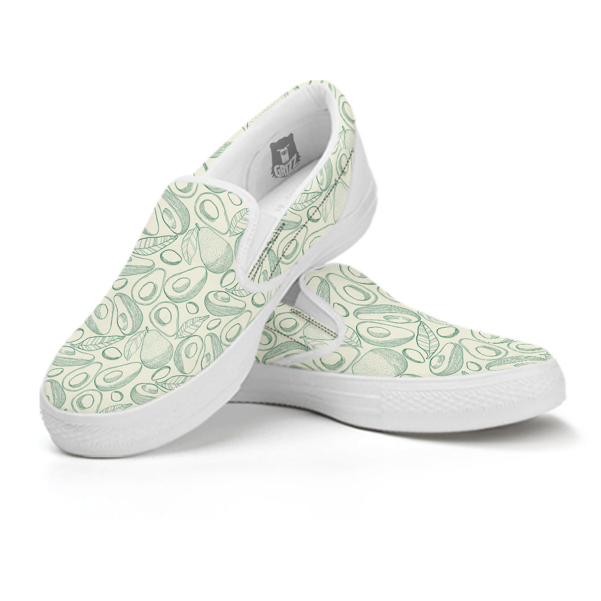 Drawing Avocado Cut In Half Print White Slip On Shoes-grizzshop