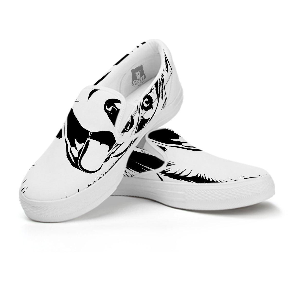 Drawing Beagle White And Black Print White Slip On Shoes-grizzshop