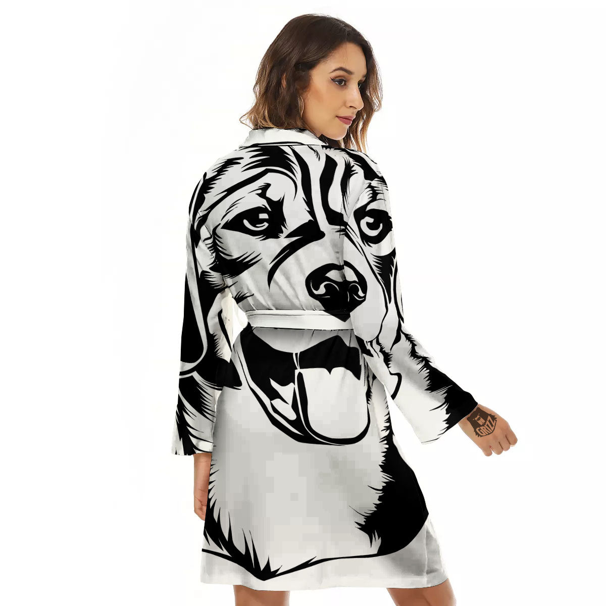 Drawing Beagle White And Black Print Women's Robe-grizzshop