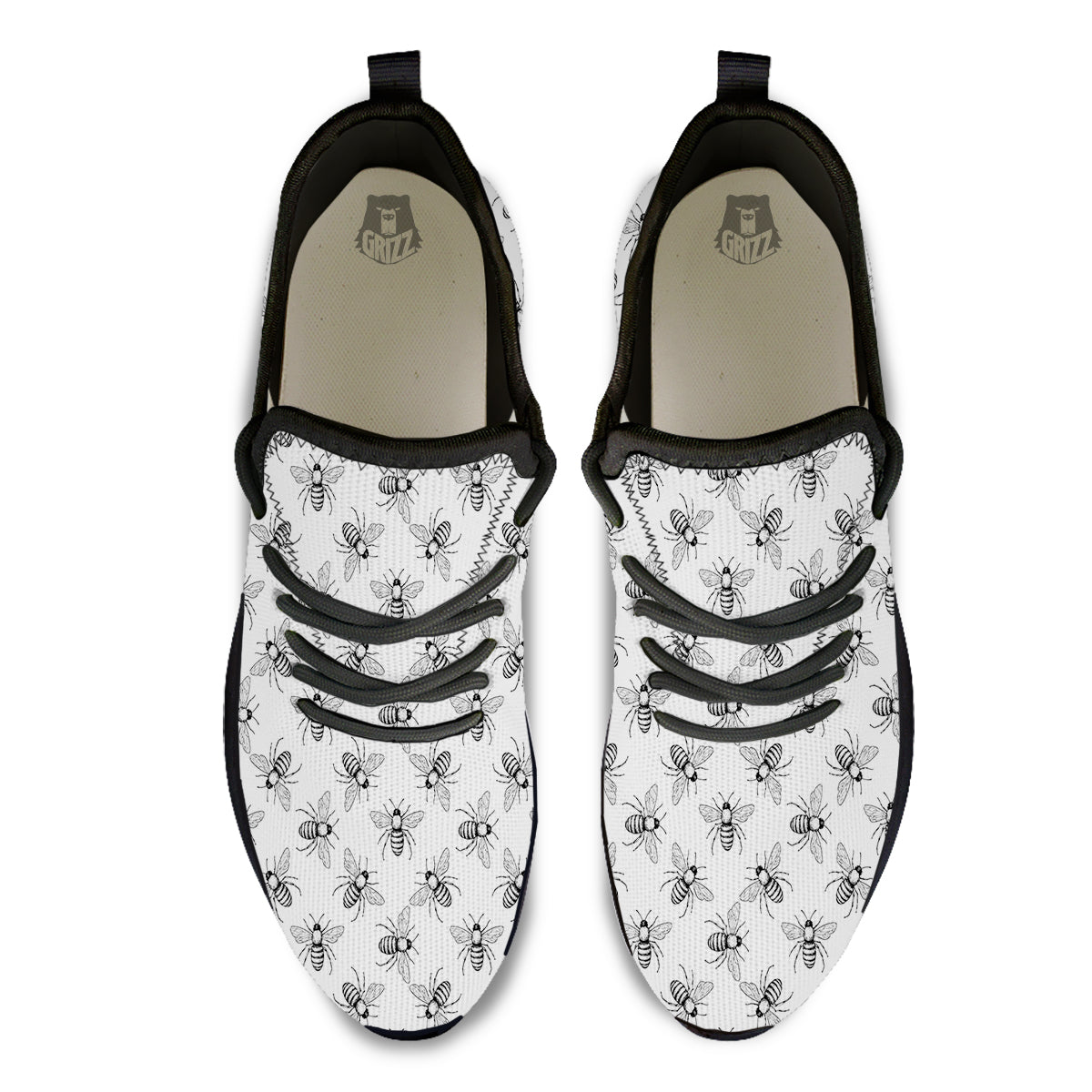 Drawing Bee Print Pattern Black Athletic Shoes-grizzshop