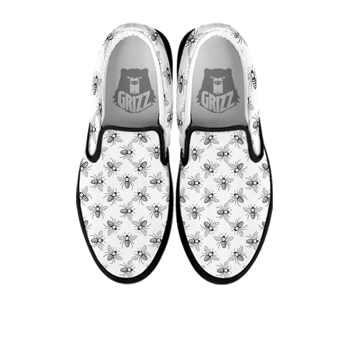 Drawing Bee Print Pattern Black Slip On Shoes-grizzshop