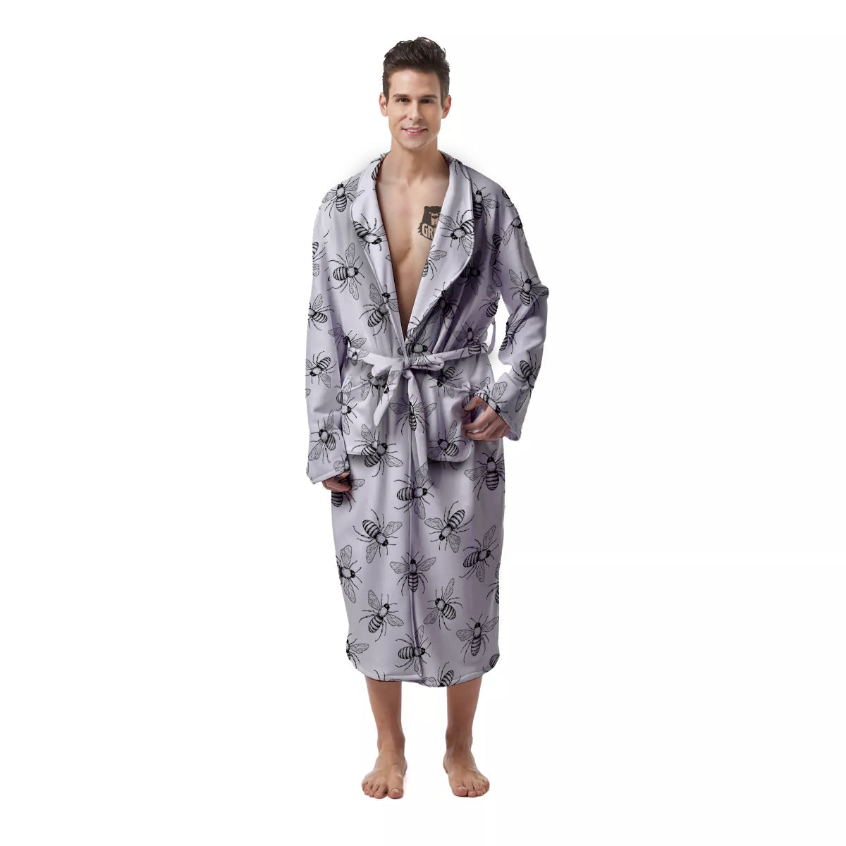 Drawing Bee Print Pattern Men's Robe-grizzshop