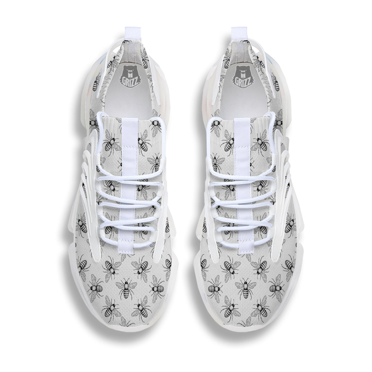 Drawing Bee Print Pattern White Gym Shoes-grizzshop