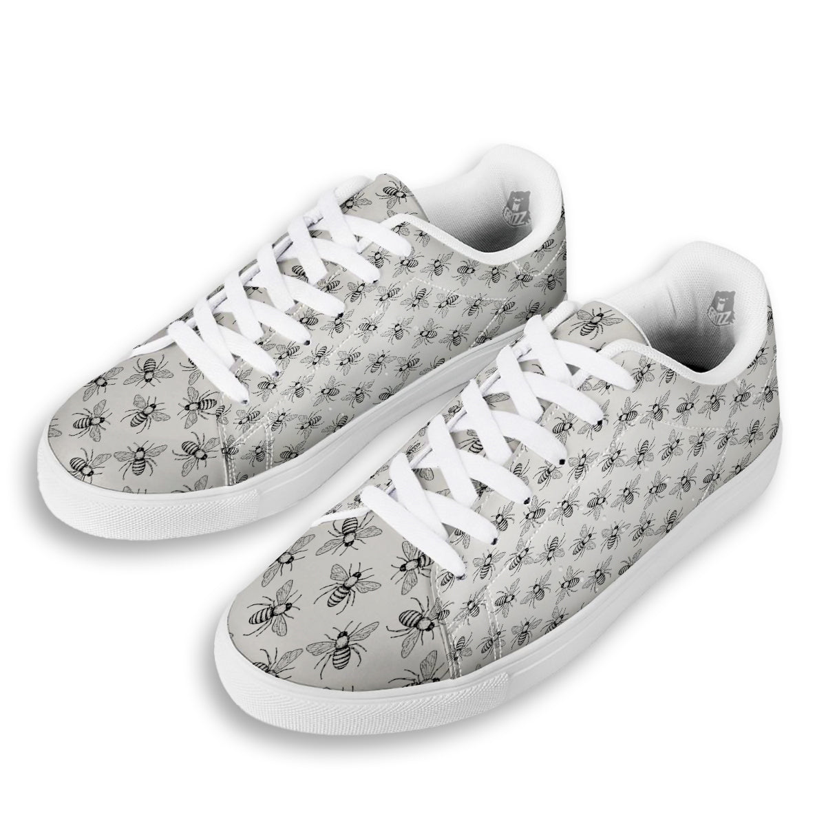 Drawing Bee Print Pattern White Low Top Sneakers-grizzshop