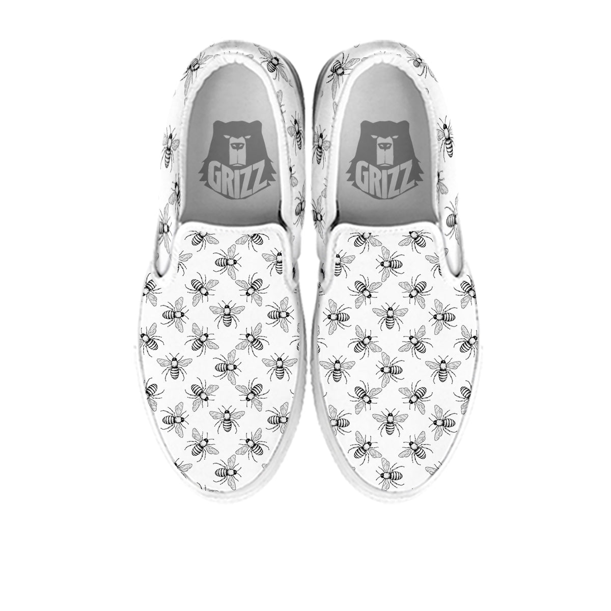 Drawing Bee Print Pattern White Slip On Shoes-grizzshop