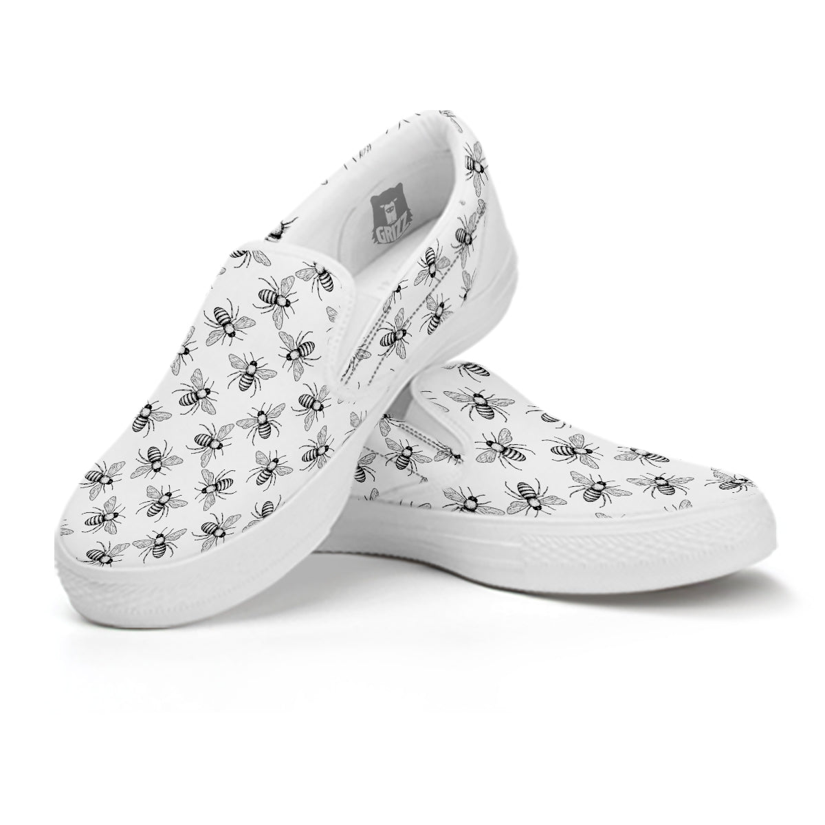 Drawing Bee Print Pattern White Slip On Shoes-grizzshop