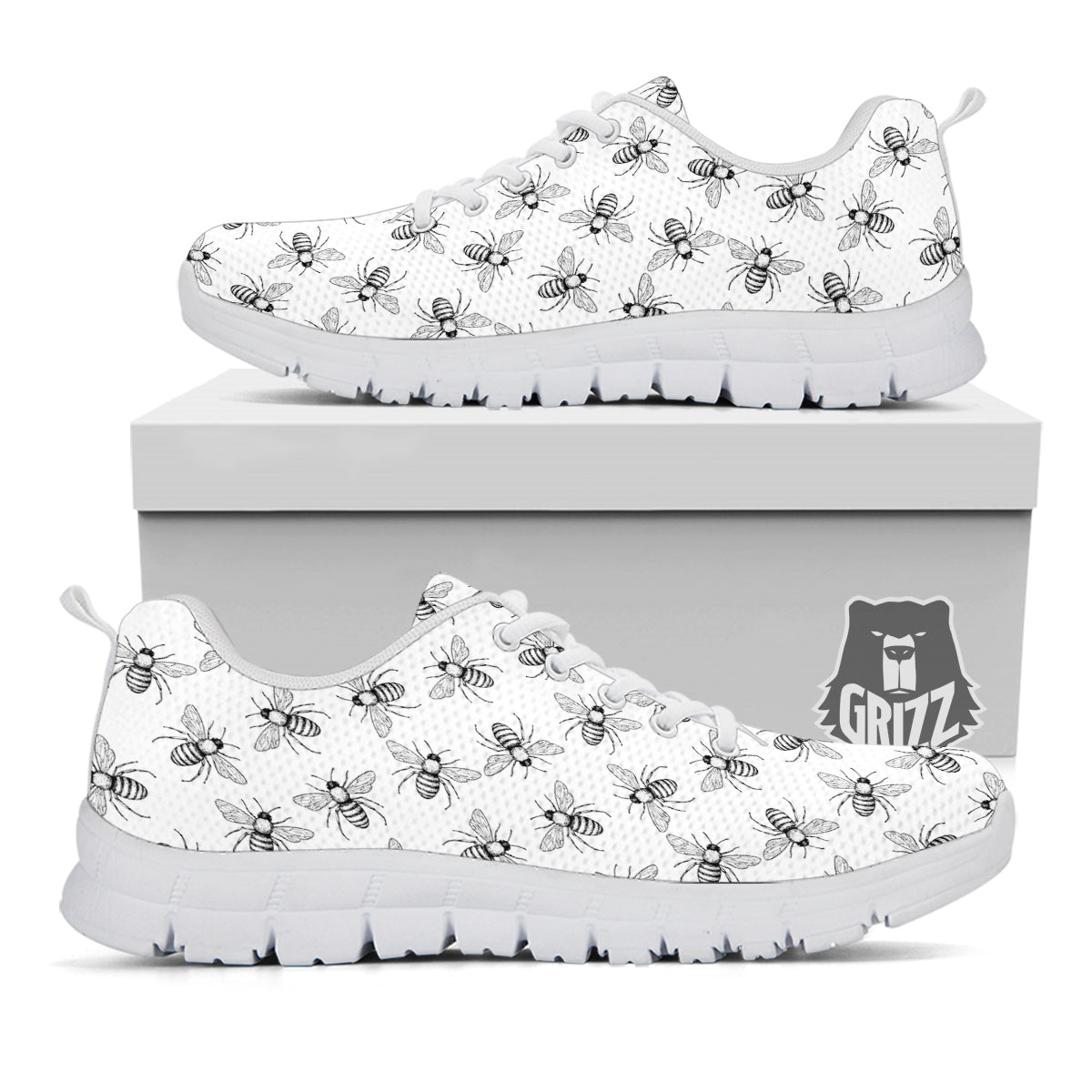 Drawing Bee Print Pattern White Sneaker-grizzshop