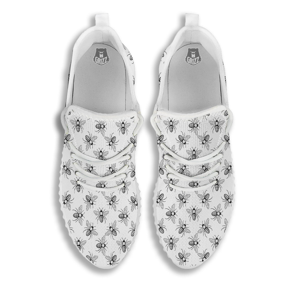 Drawing Bee Print Pattern White Walking Shoes-grizzshop