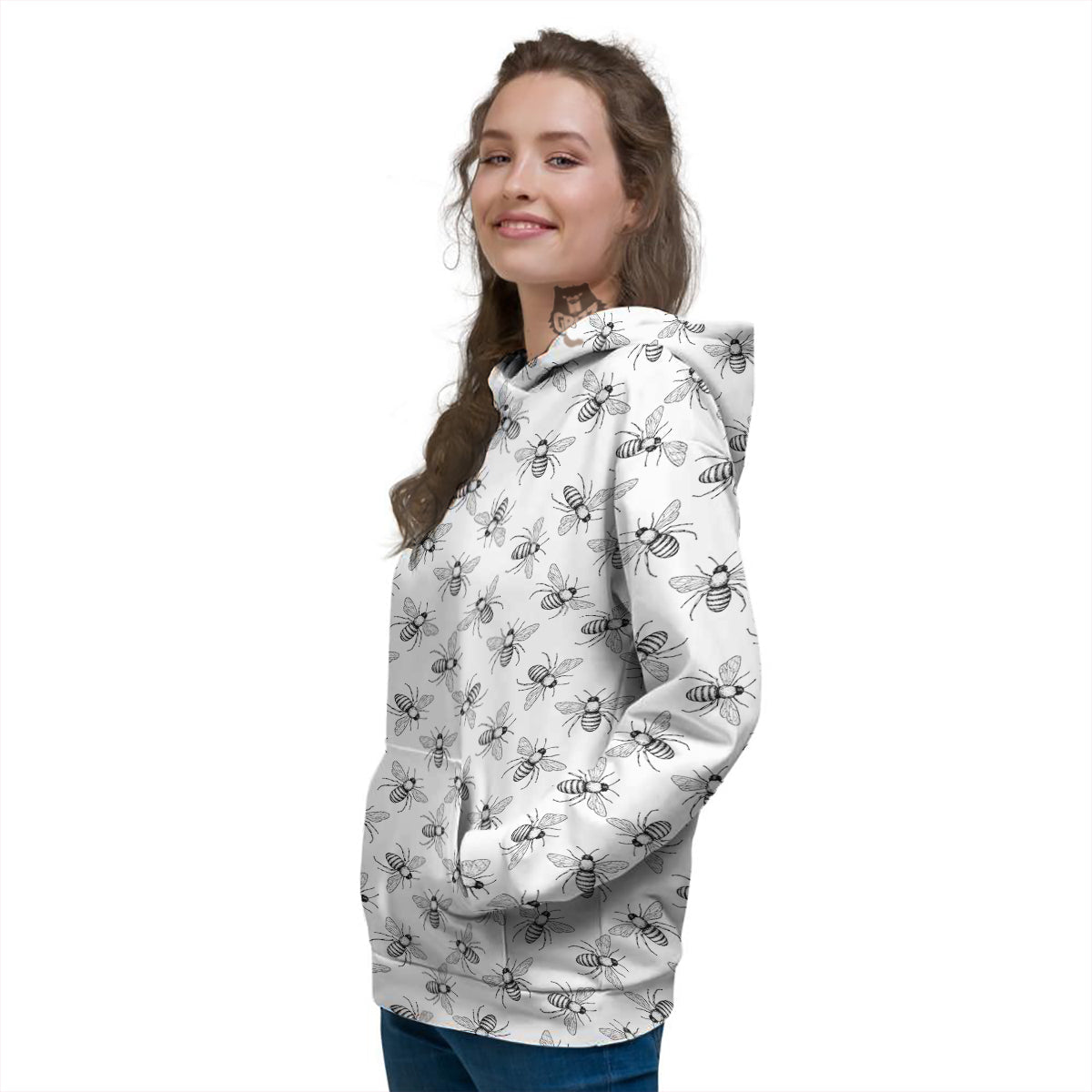 Drawing Bee Print Pattern Women's Hoodie-grizzshop