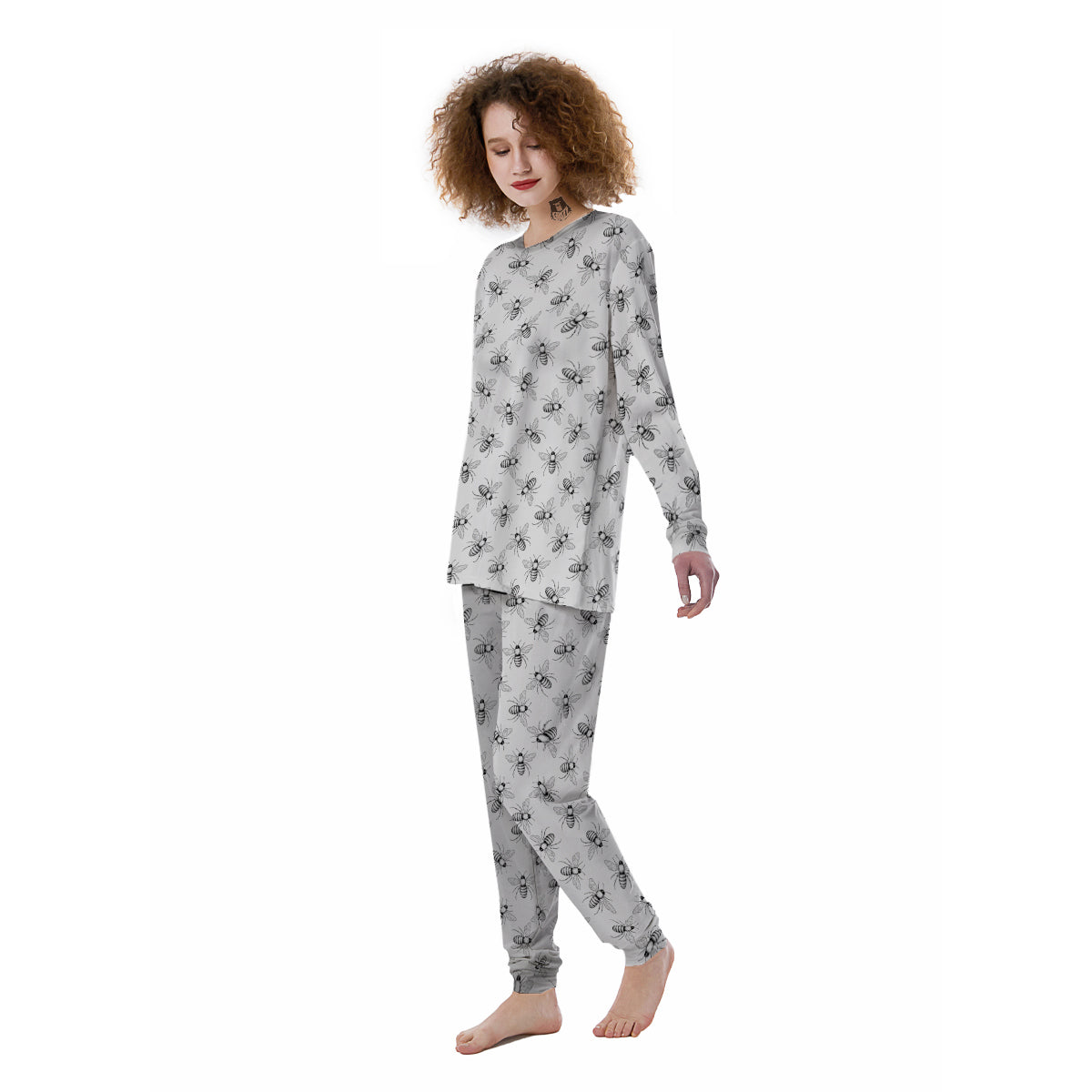 Drawing Bee Print Pattern Women's Pajamas-grizzshop