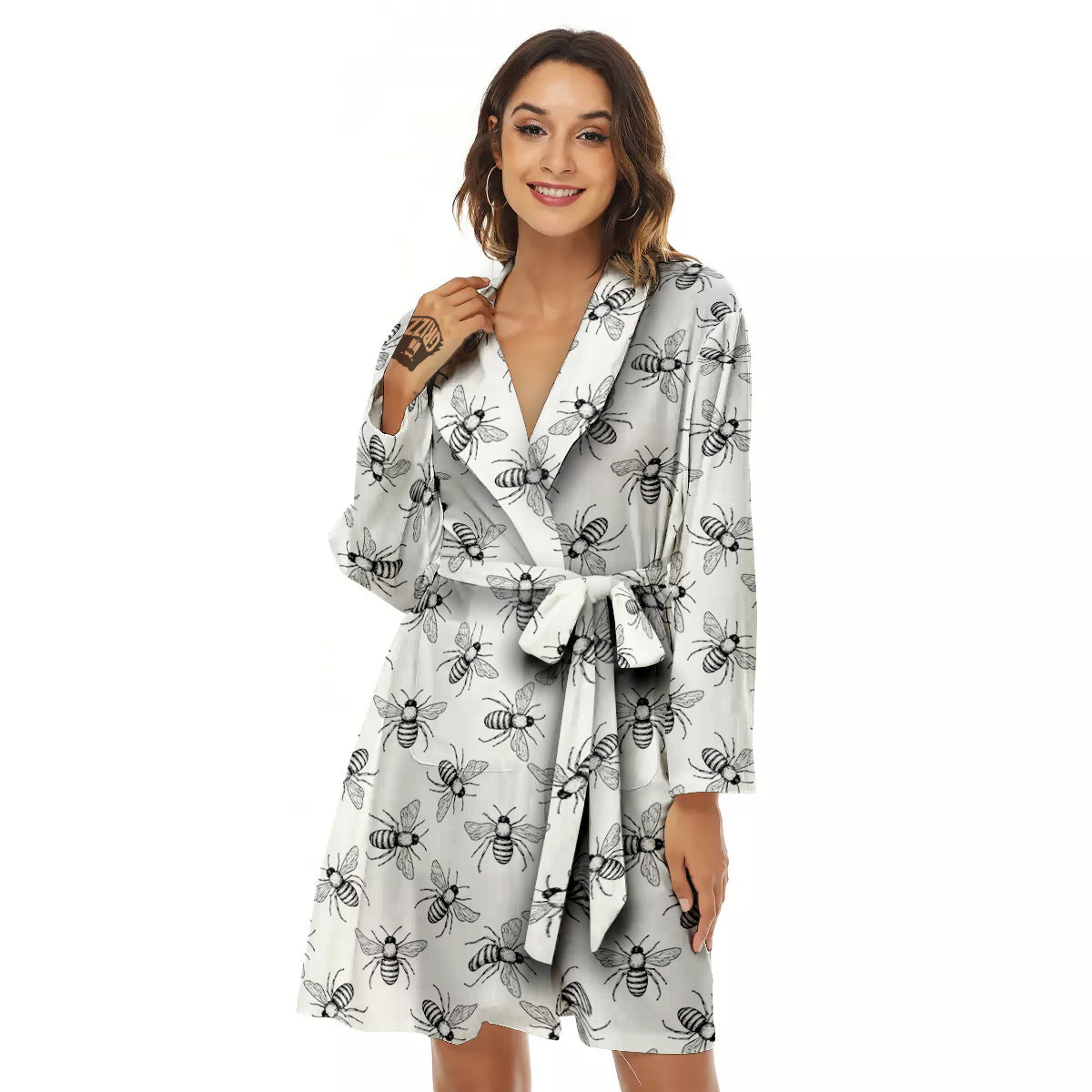 Drawing Bee Print Pattern Women's Robe-grizzshop