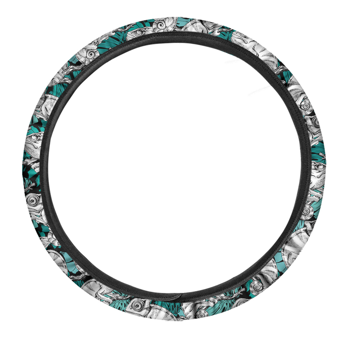 Drawing Chameleon And Monstera Leaf Print Pattern Car Steering Wheel Cover-grizzshop