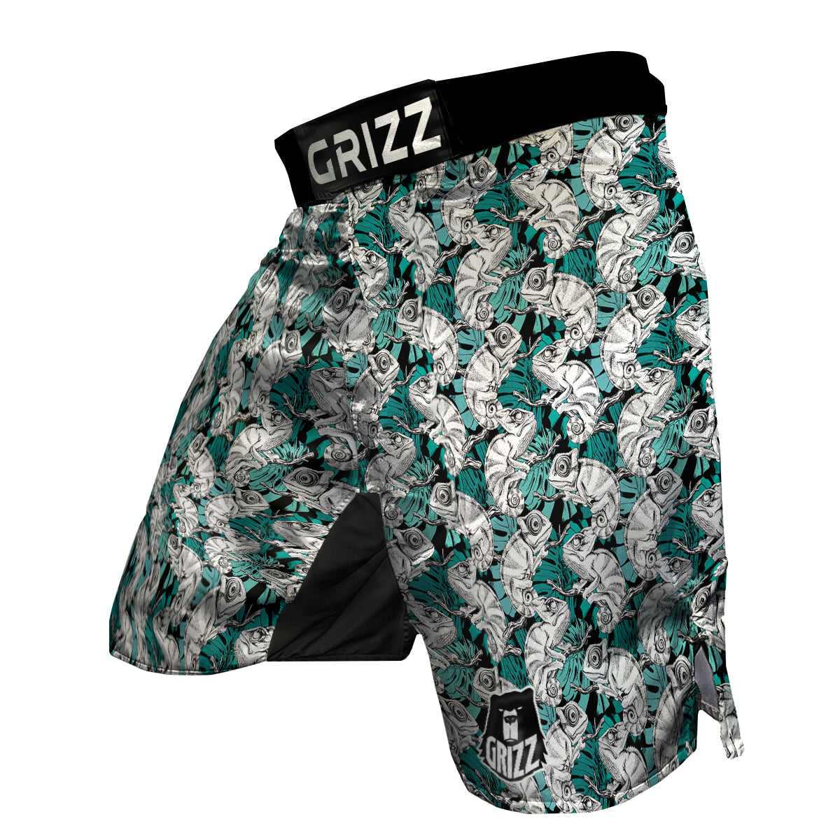 Drawing Chameleon And Monstera Leaf Print Pattern MMA Shorts-grizzshop