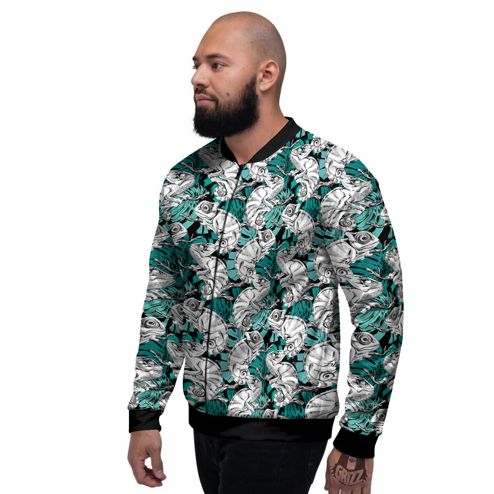 Drawing Chameleon And Monstera Leaf Print Pattern Men's Bomber Jacket-grizzshop