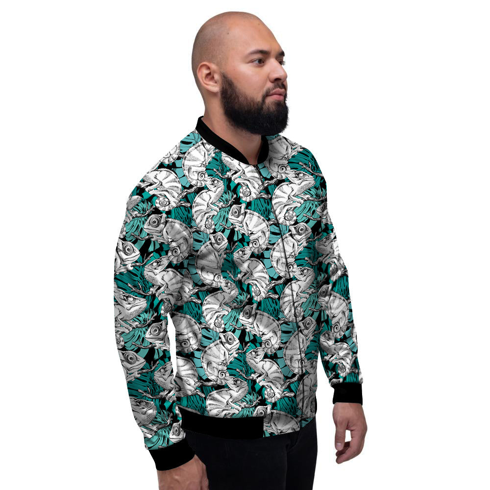 Drawing Chameleon And Monstera Leaf Print Pattern Men's Bomber Jacket-grizzshop