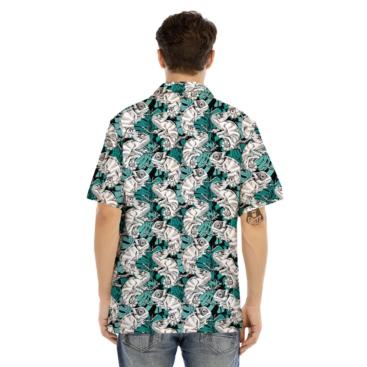 Drawing Chameleon And Monstera Leaf Print Pattern Men's Hawaiian Shirt-grizzshop