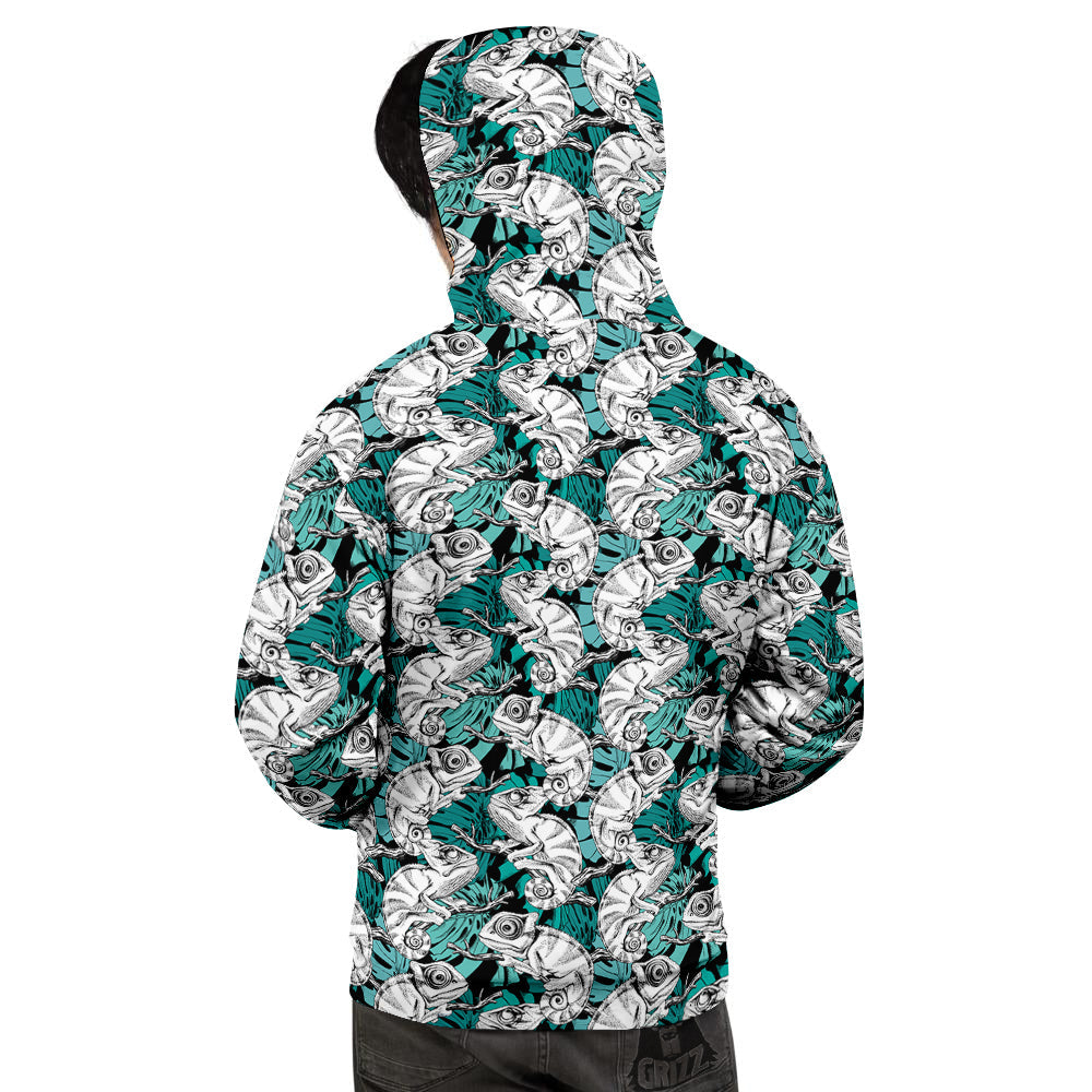 Drawing Chameleon And Monstera Leaf Print Pattern Men's Hoodie-grizzshop