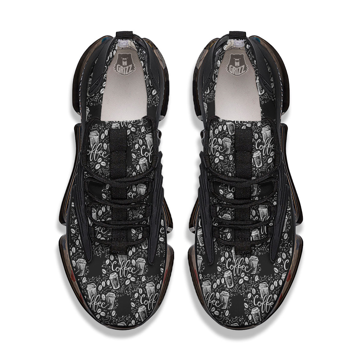 Drawing Coffee Print Pattern Black Gym Shoes-grizzshop