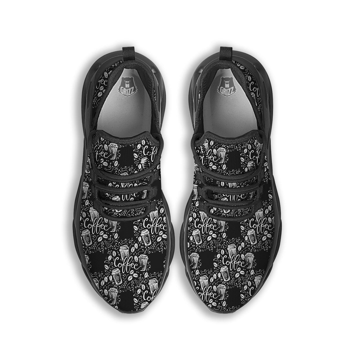 Drawing Coffee Print Pattern Black Running Shoes-grizzshop