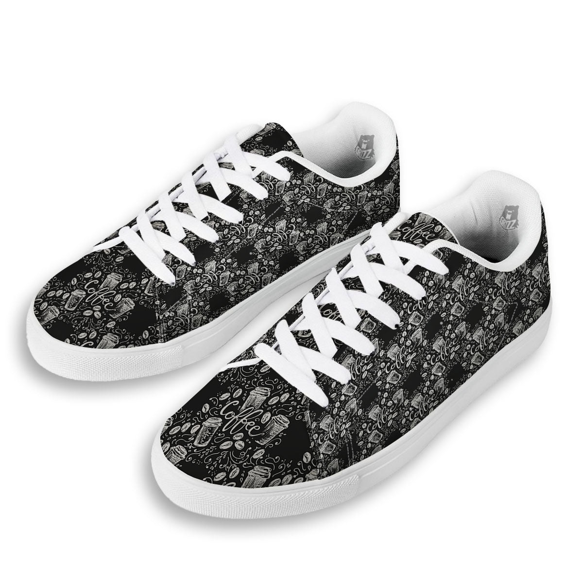 Drawing Coffee Print Pattern White Low Top Sneakers-grizzshop