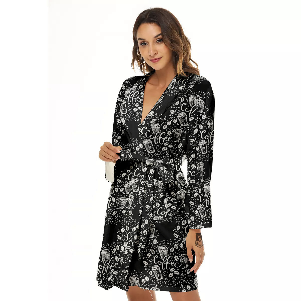 Drawing Coffee Print Pattern Women's Robe-grizzshop