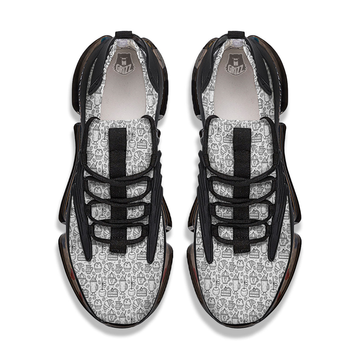 Drawing Dessert And Coffee Print Pattern Black Gym Shoes-grizzshop