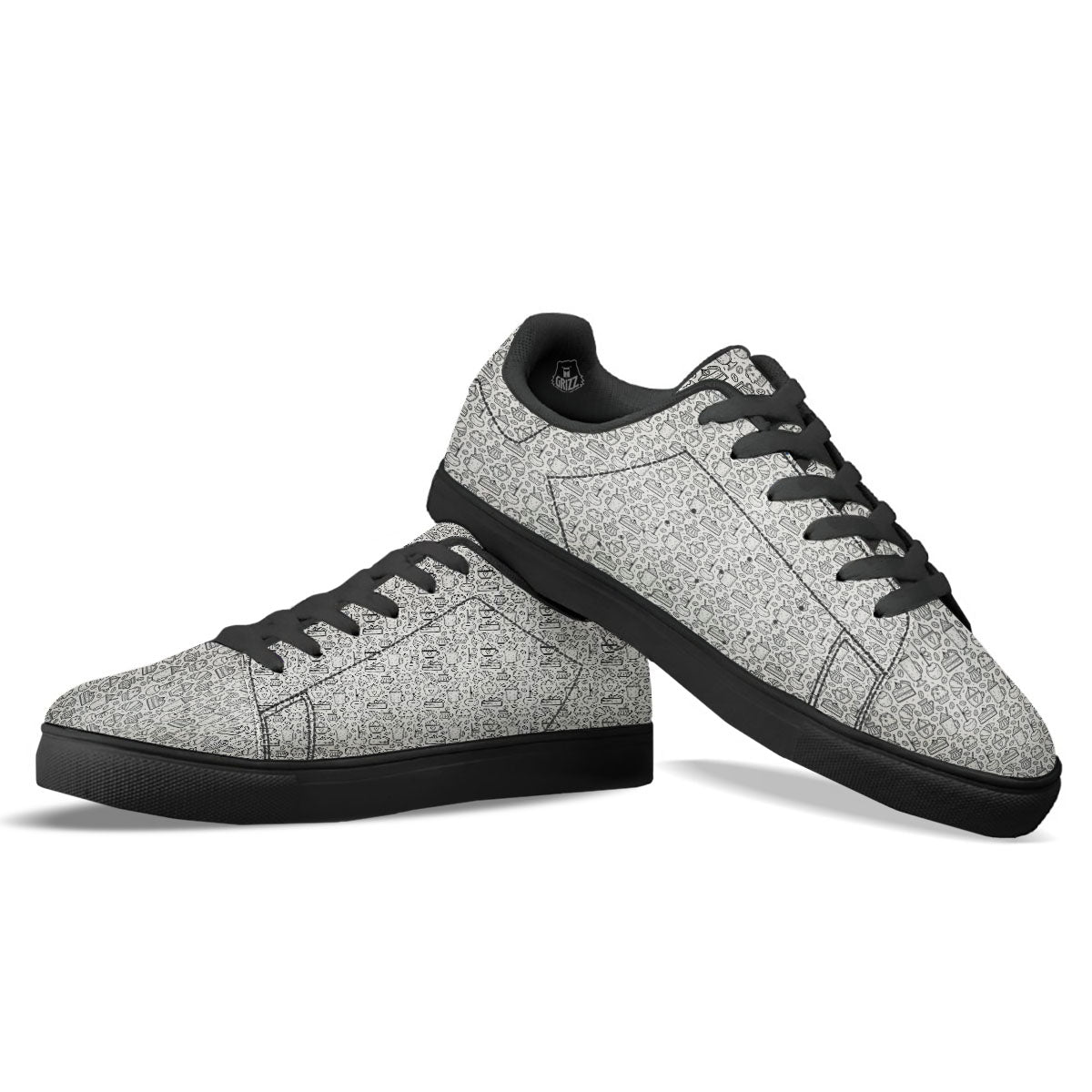 Drawing Dessert And Coffee Print Pattern Black Low Top Sneakers-grizzshop