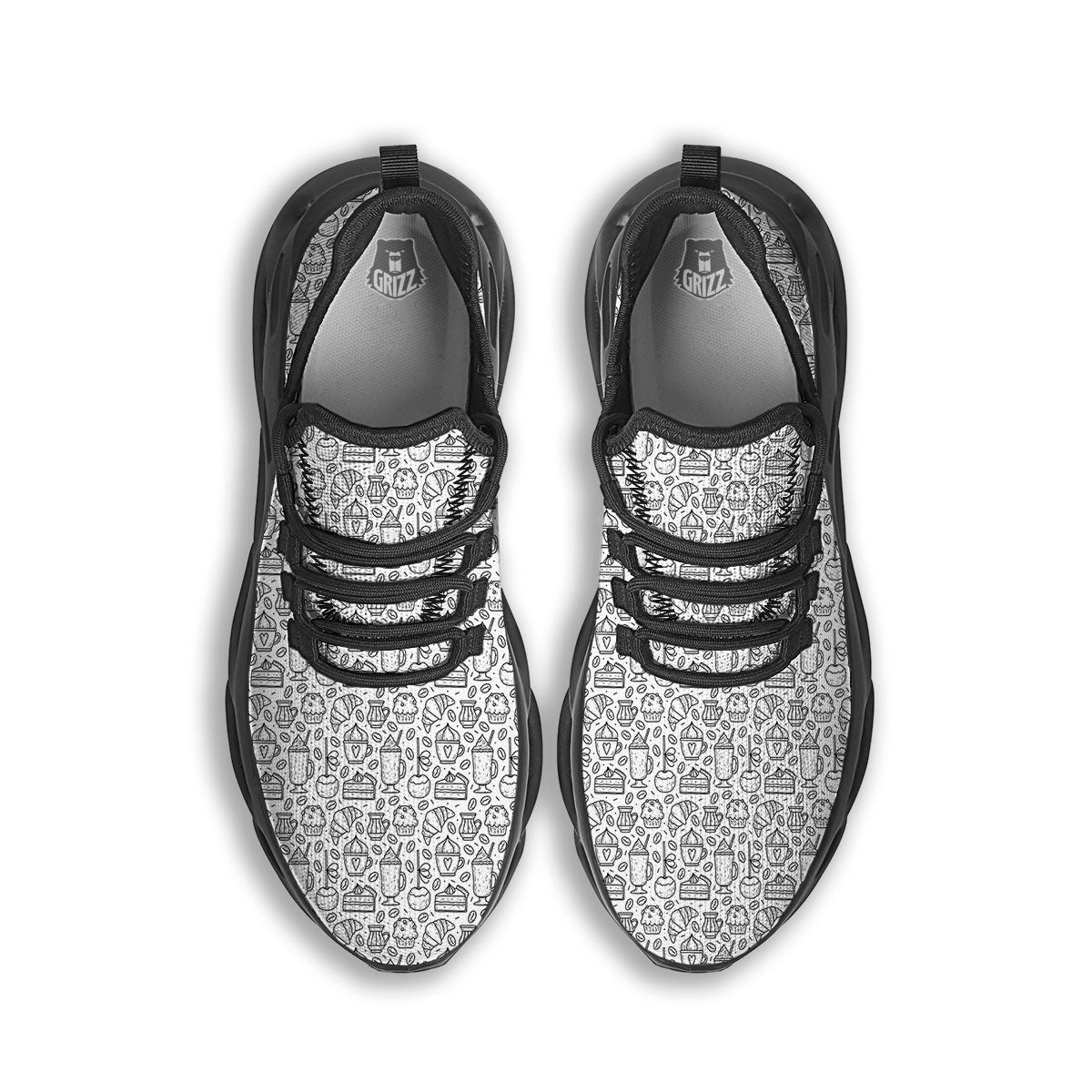 Drawing Dessert And Coffee Print Pattern Black Running Shoes-grizzshop