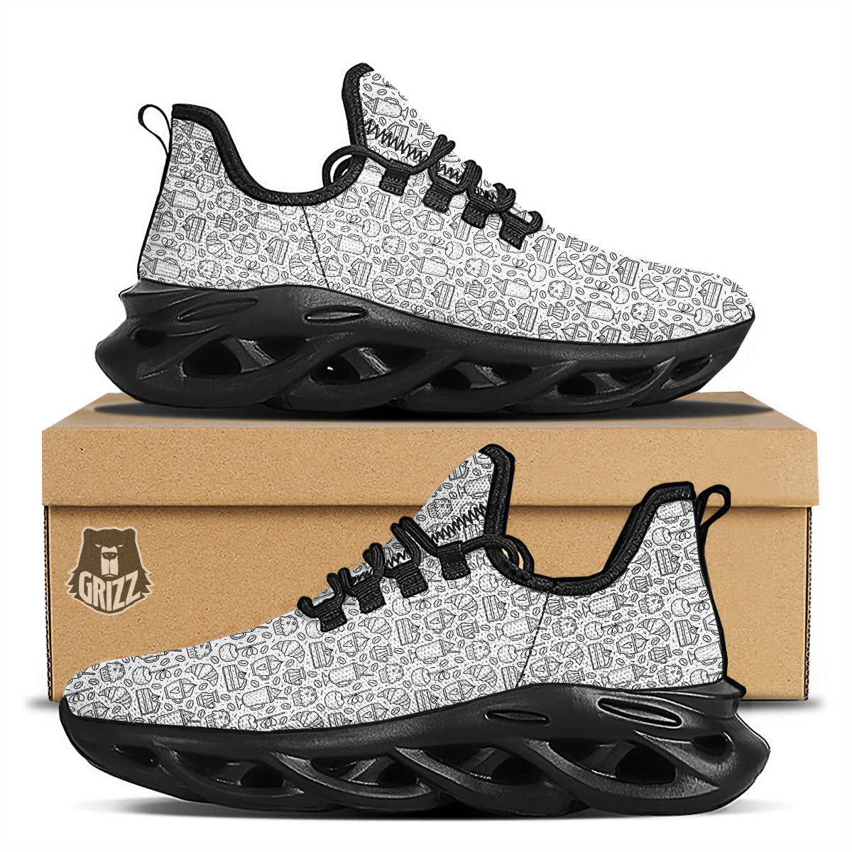 Drawing Dessert And Coffee Print Pattern Black Running Shoes-grizzshop