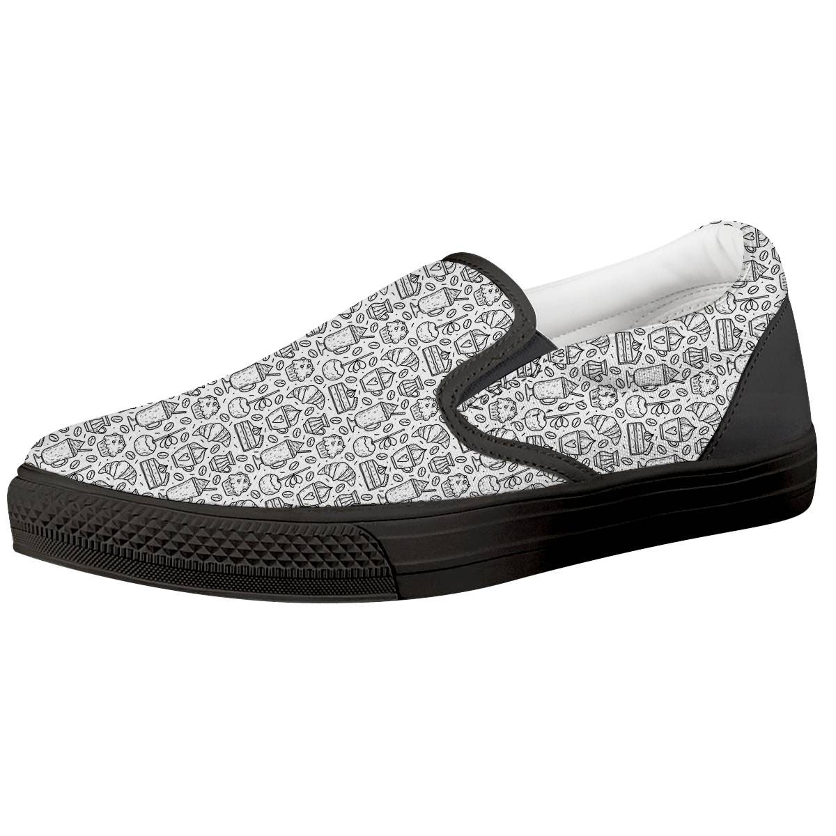 Drawing Dessert And Coffee Print Pattern Black Slip On Shoes-grizzshop