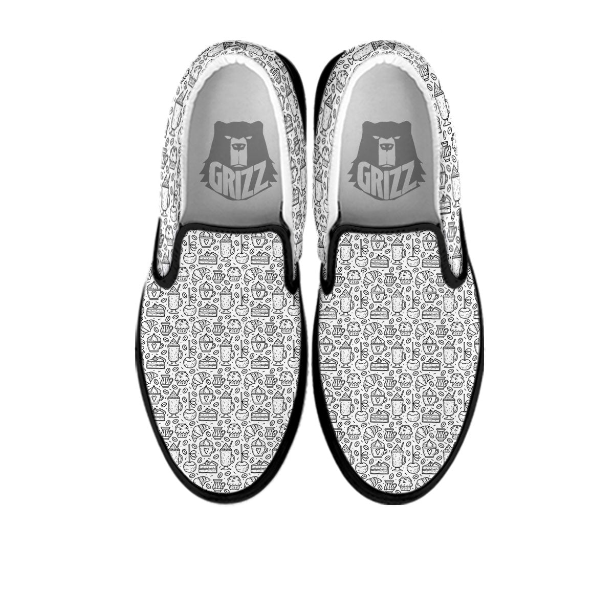 Drawing Dessert And Coffee Print Pattern Black Slip On Shoes-grizzshop