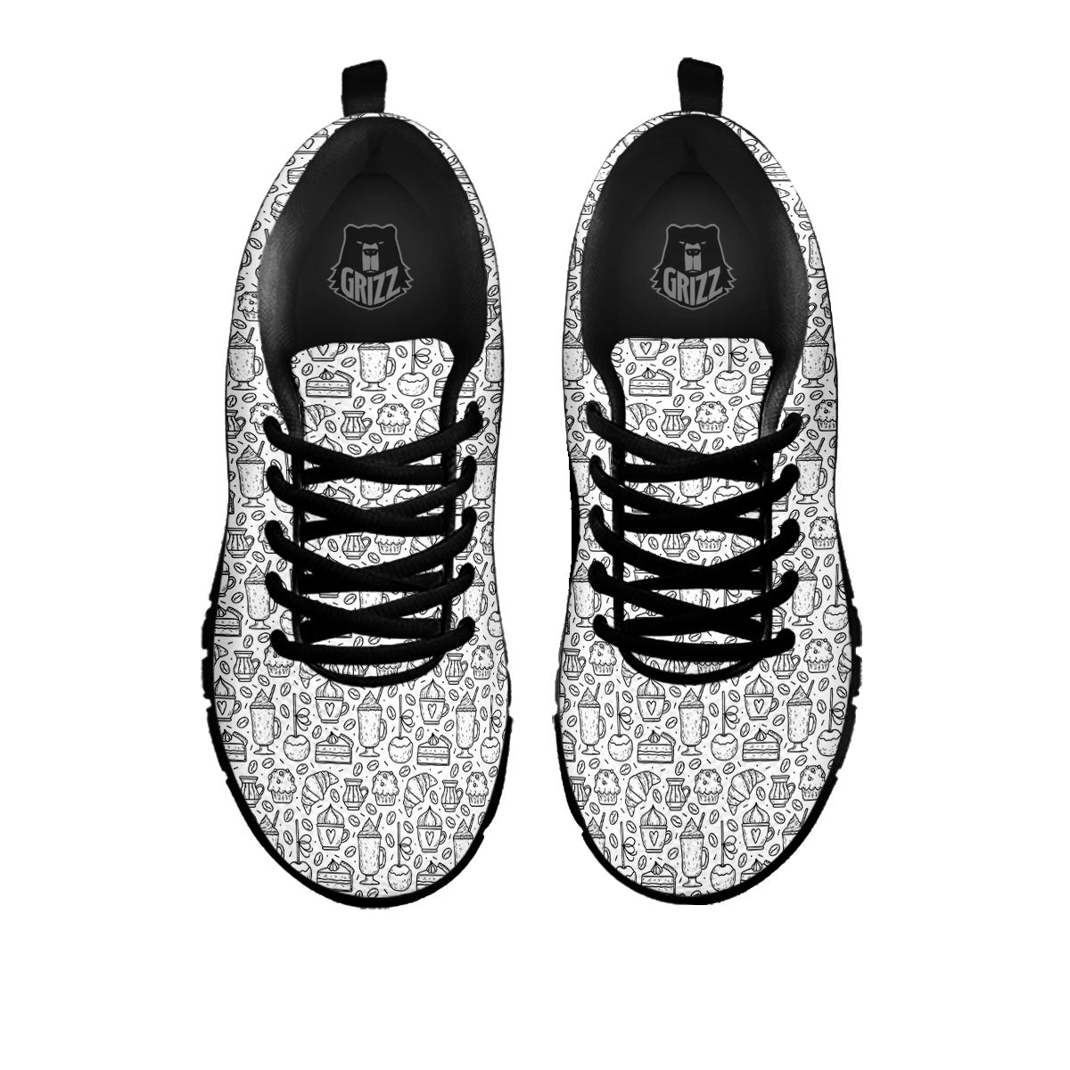 Drawing Dessert And Coffee Print Pattern Black Sneaker-grizzshop