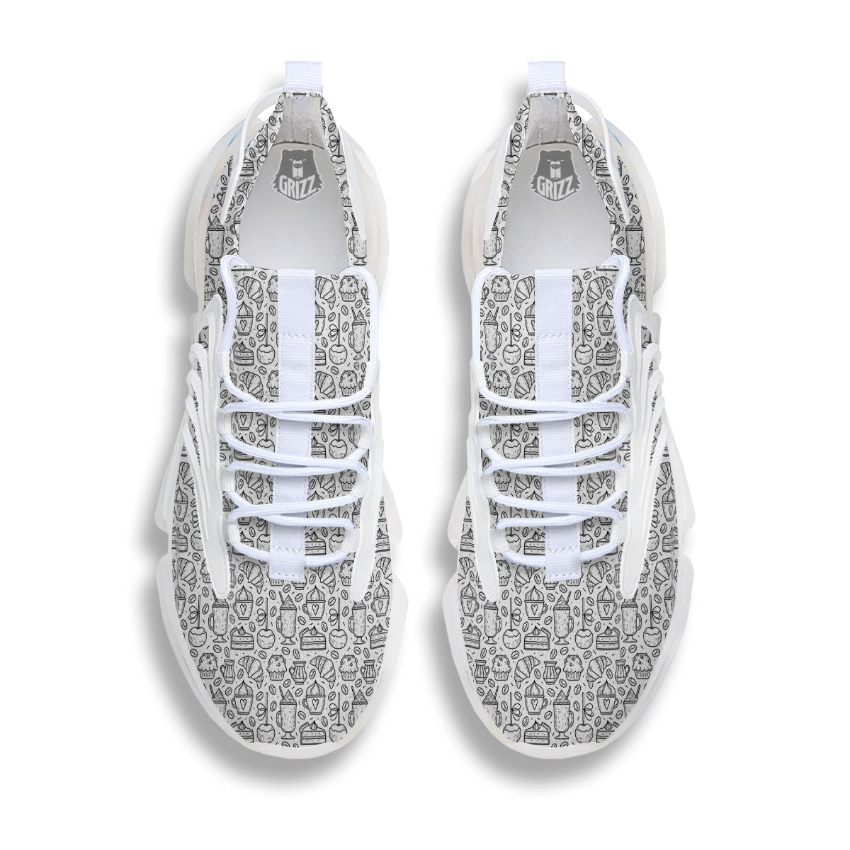 Drawing Dessert And Coffee Print Pattern White Gym Shoes-grizzshop