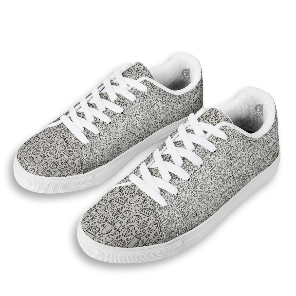 Drawing Dessert And Coffee Print Pattern White Low Top Sneakers-grizzshop
