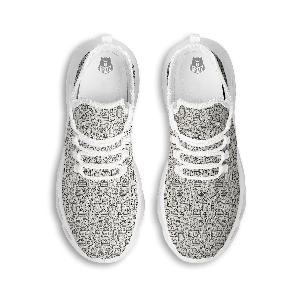 Drawing Dessert And Coffee Print Pattern White Running Shoes-grizzshop