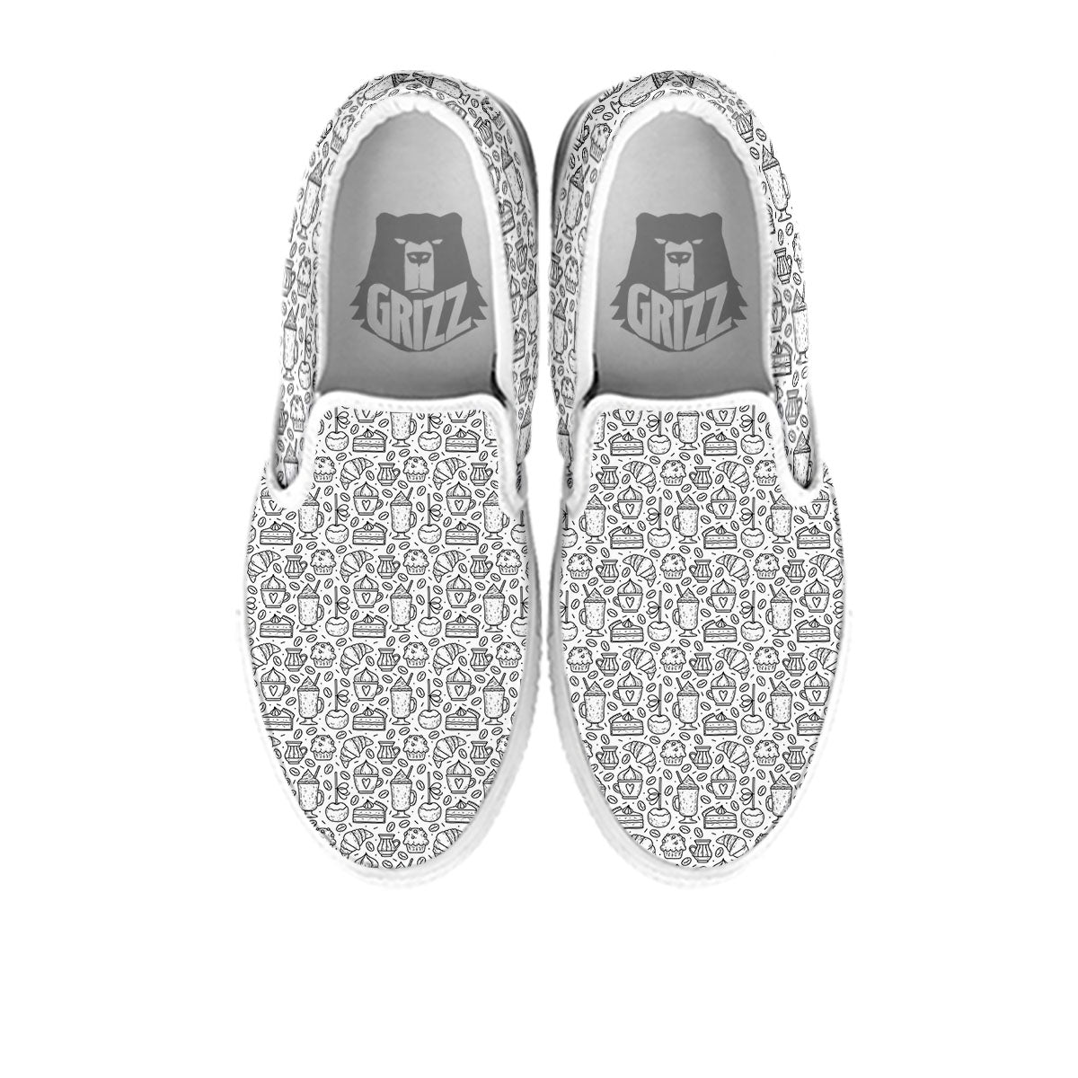 Drawing Dessert And Coffee Print Pattern White Slip On Shoes-grizzshop