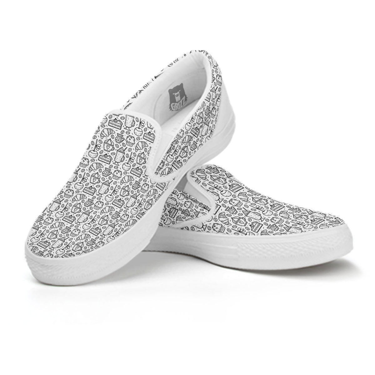 Drawing Dessert And Coffee Print Pattern White Slip On Shoes-grizzshop