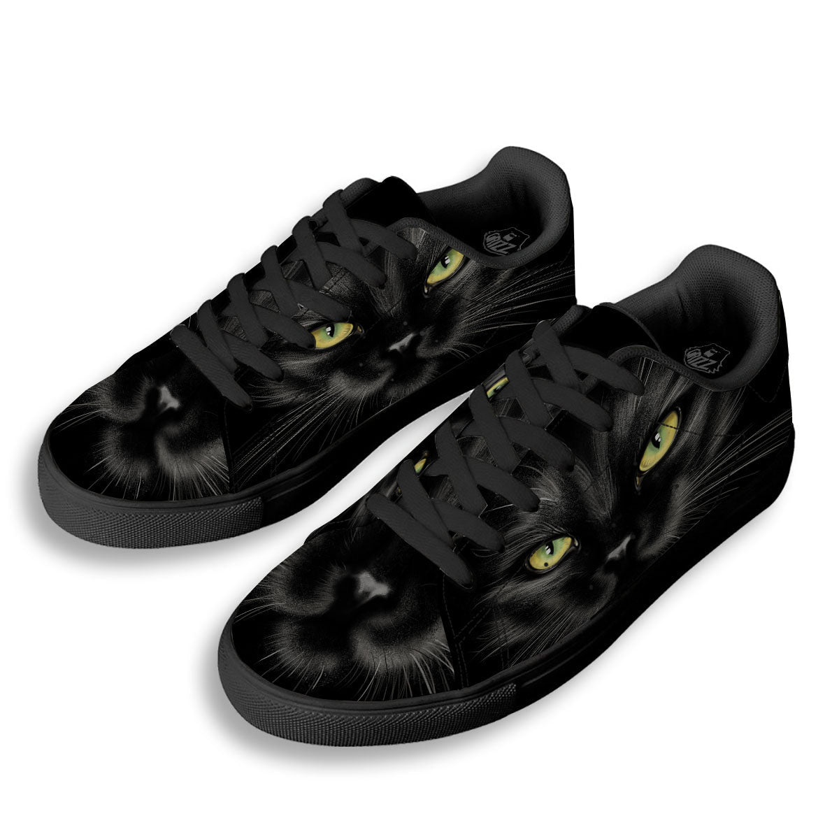 Drawing Portrait Black Cat Print Black Low Top Sneakers-grizzshop