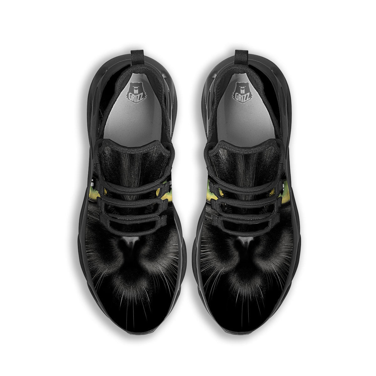 Drawing Portrait Black Cat Print Black Running Shoes-grizzshop