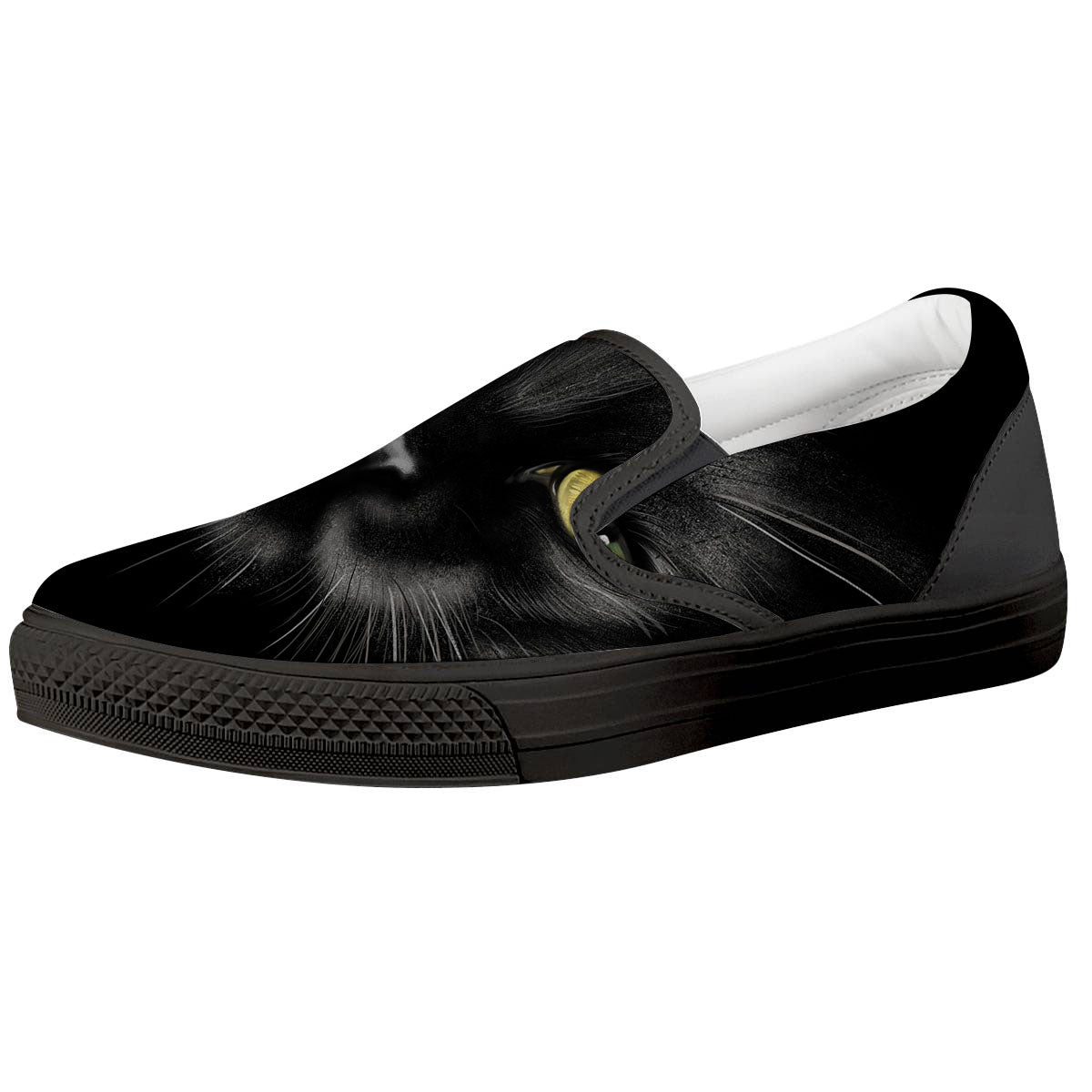 Drawing Portrait Black Cat Print Black Slip On Shoes-grizzshop