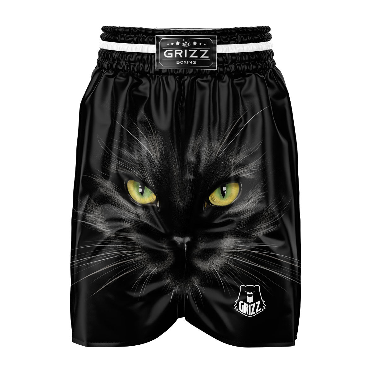 Drawing Portrait Black Cat Print Boxing Shorts-grizzshop