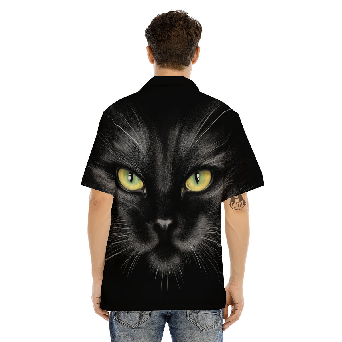 Drawing Portrait Black Cat Print Men's Hawaiian Shirt-grizzshop